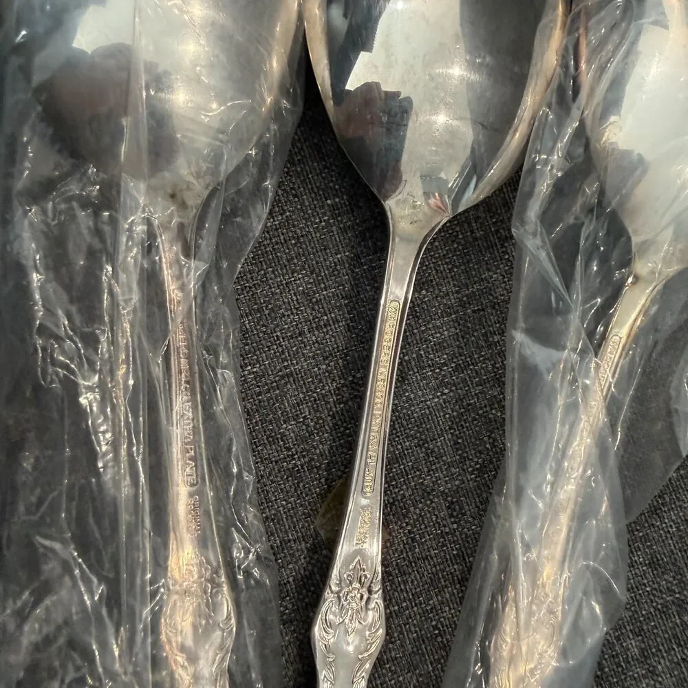 Vintage New 3x Wm Rogers Mfg Co. Extra Plate Original Valley Rose Serving Spoon